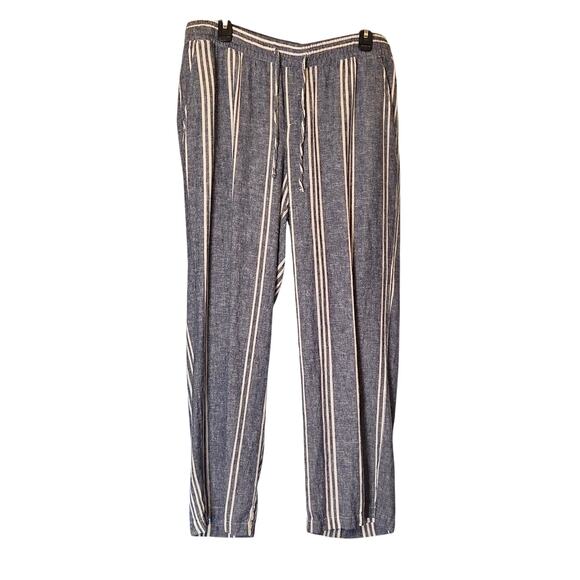 Linen Blend Chambray Blue Drawstring Pants L - Picture 1 of 5